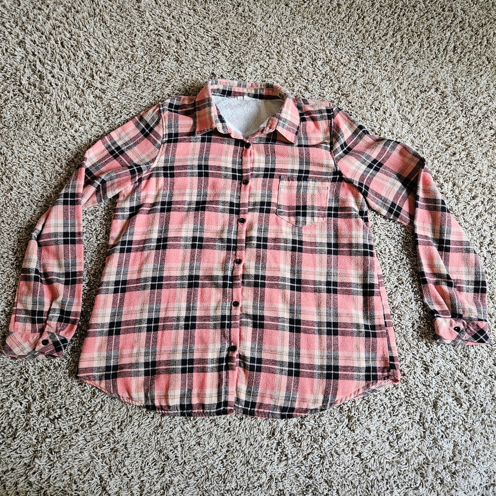 Women's Estrella & Luna Pink and Black Button Down Shirt Large